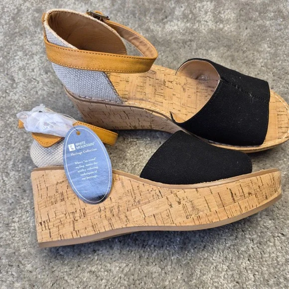 White Mountain Sarabella Black Cork Wedge Platform Sandals W30589 Womens 9M NEW - Picture 4 of 11